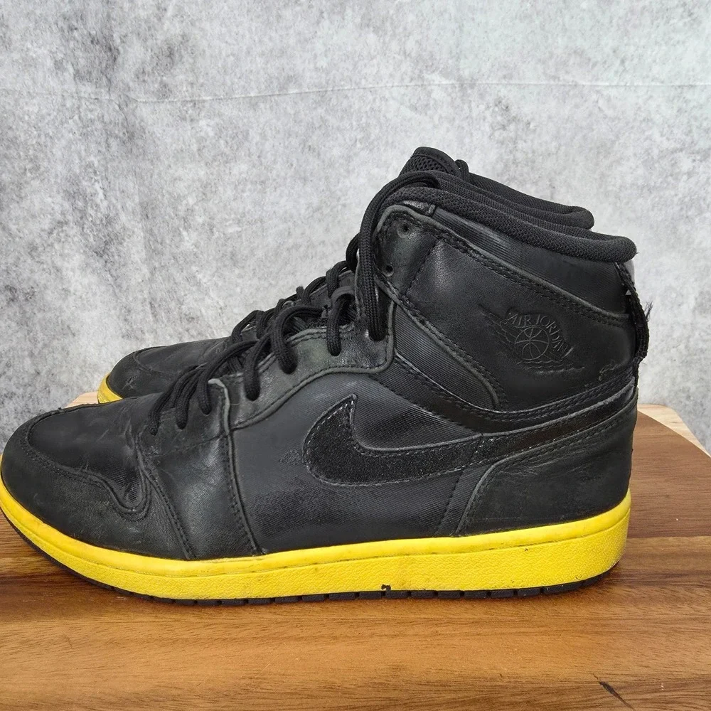 Air Jordan 1 High Strap Sneakers Mens‎ 9.5 Black Voltage Leather No Insoles*